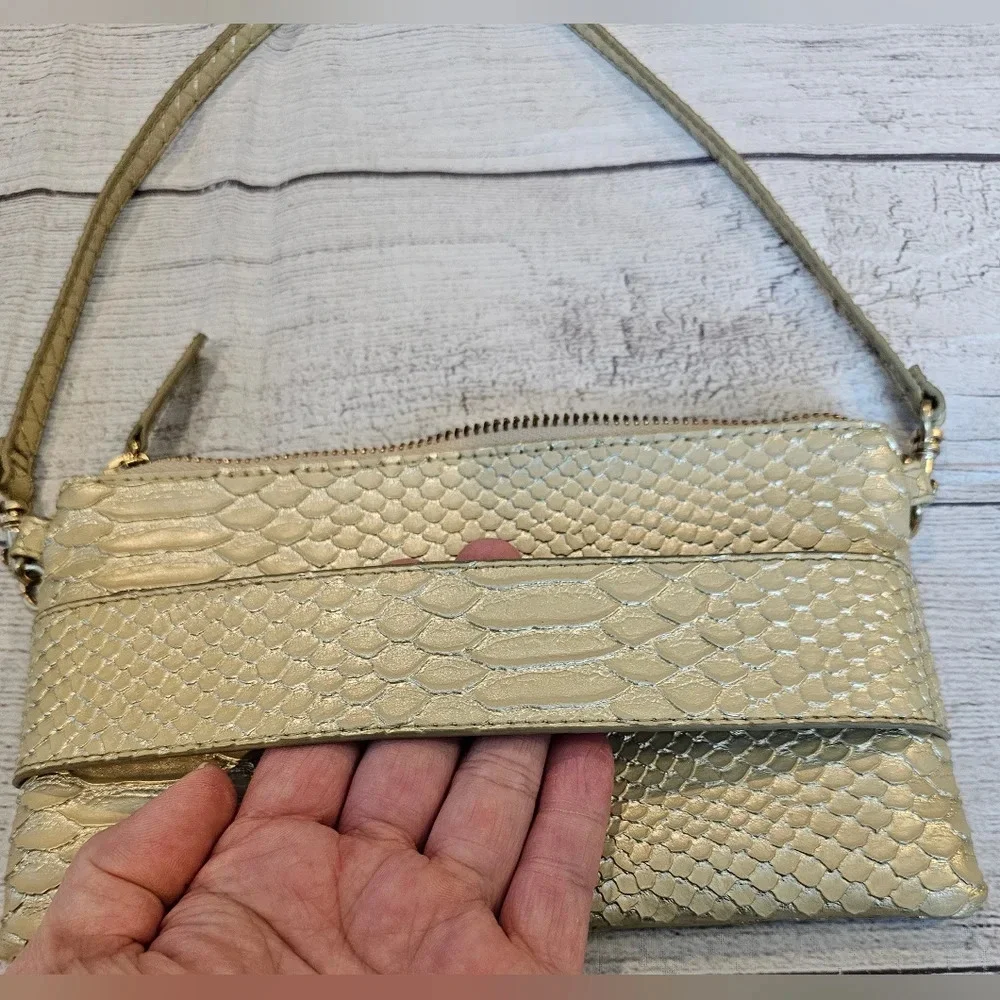 Devi Kroell For Target Gold Zip Faux Snakeskin Wristlet Mini Clutch w/ Strap